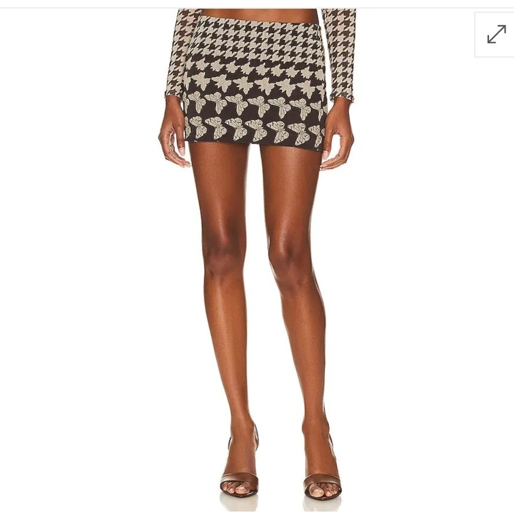 New Camila Coelho Antonina Mini Skirt in Brown Butterfly, Size XS